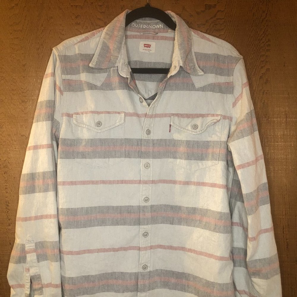 Levi's® WellThread™ x Outerknown Western Shirt Light Blue Red stripe Size M Med